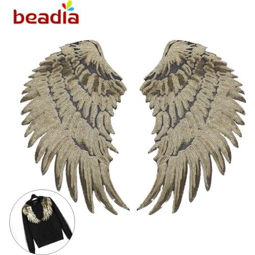 New Arrival 1 Pair Wings Patches Iron On Embroidered Sequin Appliques Badges Sticker For DIY Clothing Accessories