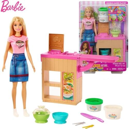 Original Barbie Dolls Noodle Maker Bar with Accessories Doll for Girls Kitchen Chef Playset Toys for Girls Interactive Juguetes