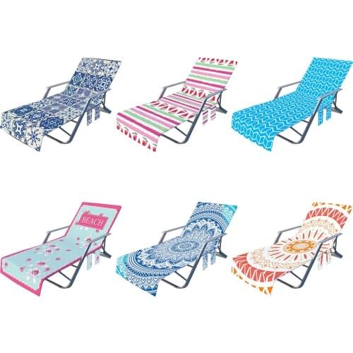 Beach Lounge Chair Cover Mat Towel with Side Pockets Summer Swimming Pool Cool Bed Garden Beach Sunbath Lazy Lounger Covers #W0