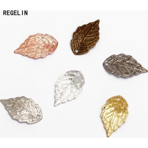 REGELIN Gold Color Brass Tree Leaf Leaves Copper Charms Pendants High Quality 18*10mm 50PCS Diy Jewelry Accessories