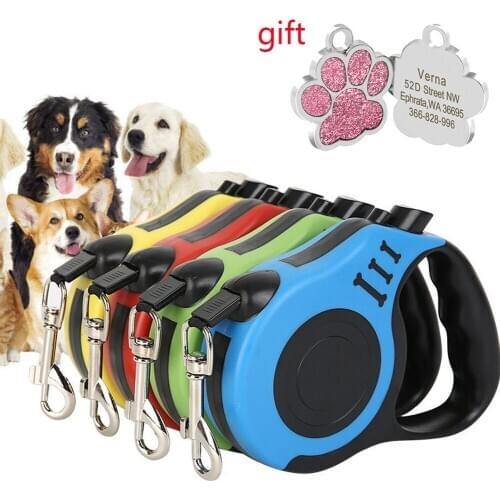 3M 5M Durable Dog Leash Automatic Retractable Cat Lead Extending Puppy Walking Running Lead Roulette For Dogs With ID Tag Gift