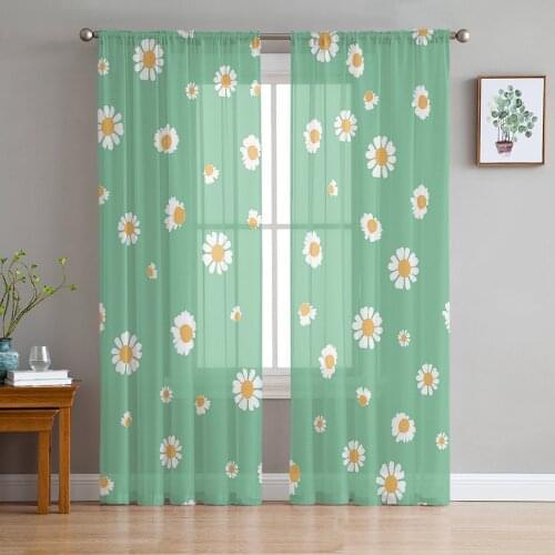 Fresh Daisy Flower Sheer Curtains for Living Room Bedroom Kitchen Chiffon Tulle Curtains Home Hotel Coffee Decor