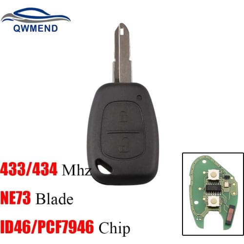 BHKEY 2Buttons 433Mhz Remote Car key For Renault PCF7946 Chip NE73 Blade For Renault CLIO SCENIC KANGOO Car Key Fob Case
