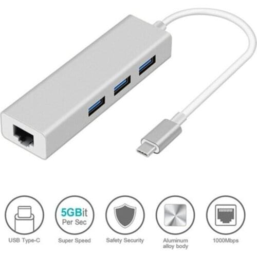 Type C 3 Ports USB 3.0 Gigabit Ethernet Lan RJ45 Network Adapter Hub to 1000Mbps
