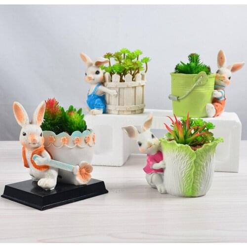 Nordic Creative Cute Cartoon Resin Rabbit Fashion Statue Vase Gardening Home Decoration Crafts Succulents Flower Pot Ornaments