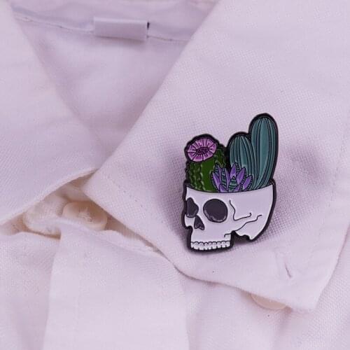Skull Planter Cactus Enamel Pin Green Plants Brooch Succulent Plant Gardening Jewelry
