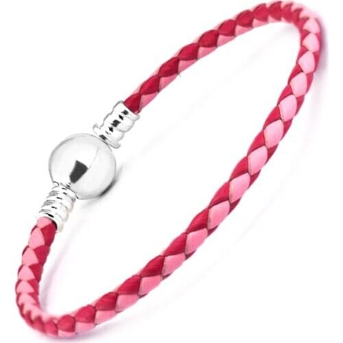 Mix Pink Red Woman Round Clasp Leather Bracelet Fits European Jewelry Beads For Jewelry Making Woman DIY Jewelry Make Up