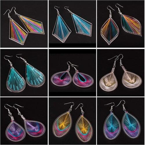 ZWPON Women Silk Cotton Thread Earrings Slimple Fashion Handmade Cotton Oval Exaggerated Teardrop Earrings Wholesale Jewelry