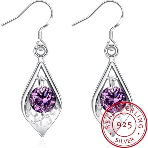 LEKANI Purple Crystal Drop Earrings for women Earrings Silver Trendy Party Pin Earrings Jewelry Fashion Decoration