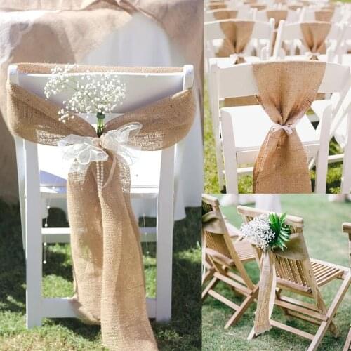 10PCS Burlap Chair Sashes Rustic Jute Wedding Decoration DIY Chairs Ribbon Bow Knot Bands Party Banquet Event Supplies 15x275CM