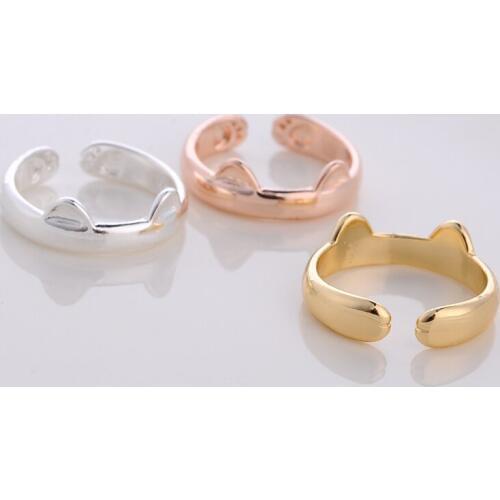 10pcs Lovely Cat Ears Rings Jewelry Simple Design Cute Animal Ring Women Jewelry Wholesale Gift For Friends