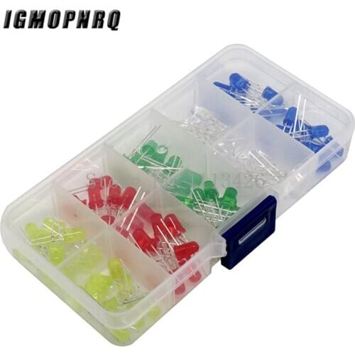 100pcs 5mm LED Diode 5 mm LED Assorted Kit DIY LEDS Set White Green Red Blue Yellow DIY Light Emitting Diode