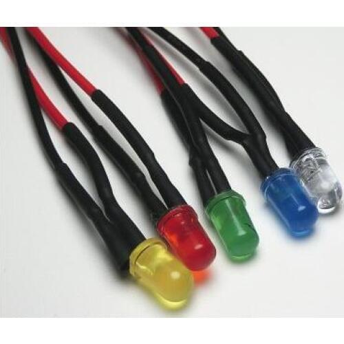 F8 8mm Colored Lens White Red Green Blue Yellow 3V 5V 6V 12V 24V LED Lamp Light With 20cm Wire Light Beads for Toy DIY x100pcs