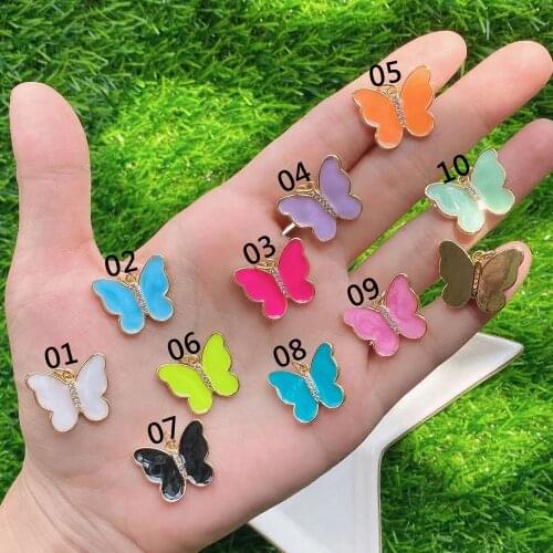 10Pcs 2021 Wholesale Butterfly Designers Fashion Jewelry Accessories Colorful Enamel Butterfly Charms Pendant For Women Jewelry