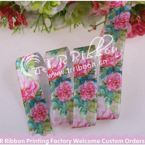 20mm heat transfer flower fold over elastic, 20mm printed floral FOE elastic 100yards/lot, welcome custom printed