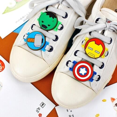 Disney Kawaii Marvel The Avengers Action Figure Toys Accessories Sports Shoelace Buckle Iron Man Captain America Spiderman