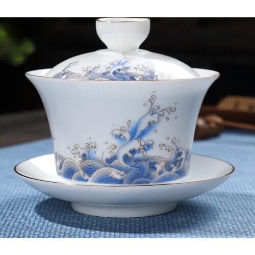 Classical Tea Cup Gaiwan Tureen 180ml Lid Bowl Saucer Gaiwan Ceramic Tea Cups Chinese Teaset Traditional Handmade Tea Brew