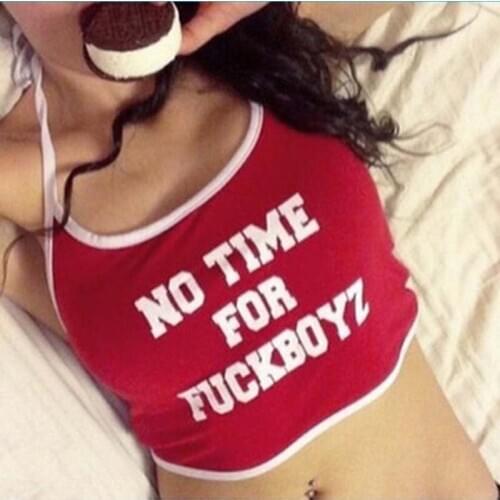 Summer 2021 Modis Sexy Women Crop Tops NO TIME FOR FUCKBOY Letter Printed Sleeveless Halter Top Tank Crop Tops Short Vest