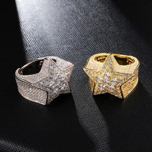 US7 Fashion Five Star Rings Gold Silver Color Full Iced Cubic Zirconia Hiphop Ring Jewelry For Men And Women Drop Shipping