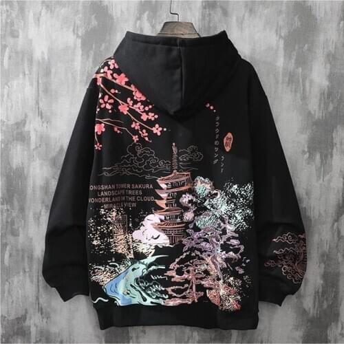Men hoodie plus velvet trend Harajuku style autumn and winter clothes loose hip-hop japanese streetwear couple Ulzzang hooded