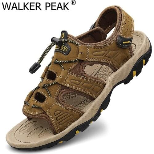 Size 38-47 Genuine Leather Cowhide Mens Sandals Summer Quality Beach Slippers Casual Footwear Outdoor Beach Shoes 2021 New