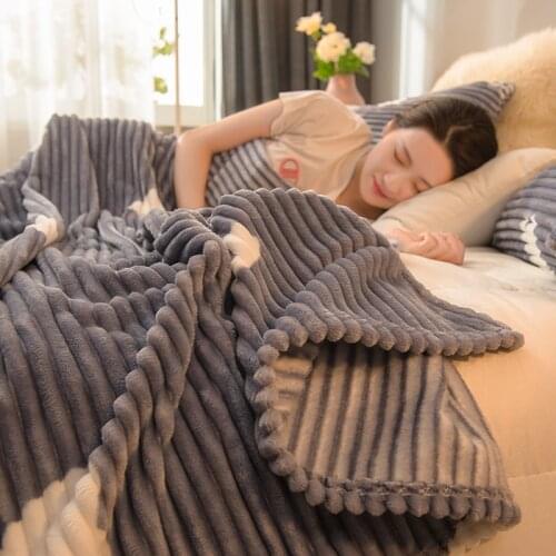 Soft Fluffy Striped Flannel Blankets For Beds Cartoon Coral Fleece Plush Throw Winter Bed Linen Sofa Cover Bedspread Blankets