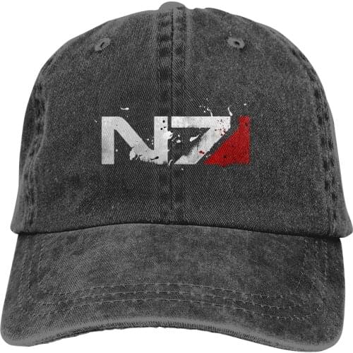 Washed Mens Baseball Cap Distressed N7 Trucker Snapback Caps Dad Hat Mass Effect Commander Shepard Game Golf Hats