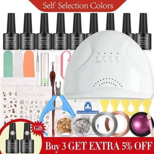 Nail Set 48W UV LED Lamp Dryer Nail Gel Polish Kit Soak Off Electric Manicure Tools Set Base Top Coat For Nail Art Tools