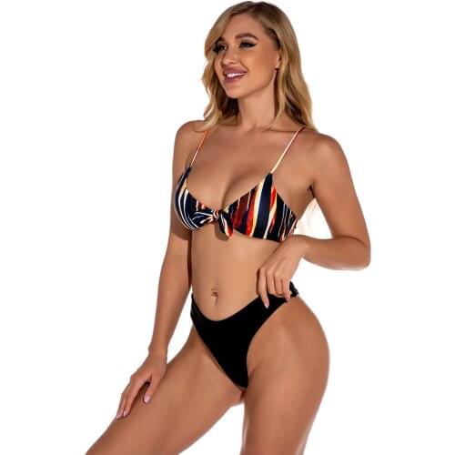 2021 New Ladies Striped Swimwear, Quick-Drying, High-Elasticity, Tight Sexy Swimsuit, Suspenders And Knotted Bikini Set