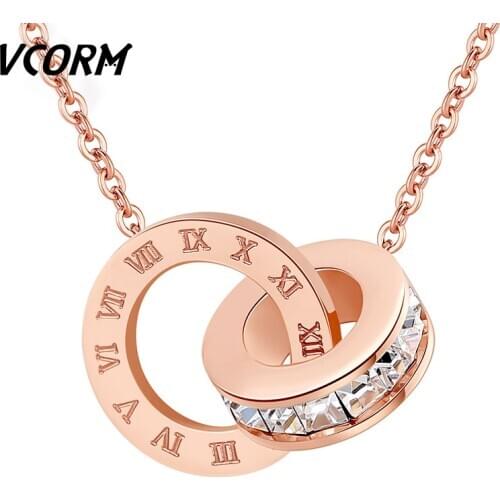 VCORM Fashion Cute Crystal Roman Numeral Silver Color Necklace For Women Charm Bohemian Rhinestone Zircon Gold Necklace Jewelry