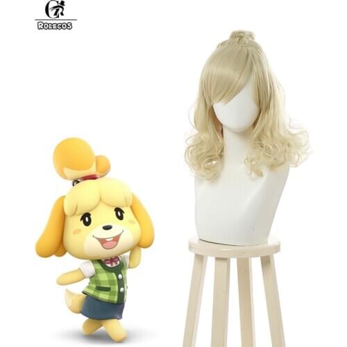 ROLECOS Animal Crossing Isabelle Cosplay Wig Sweet Lolita Wig 30CM Women Curly Hair Beige GameNew Horizons Synthetic