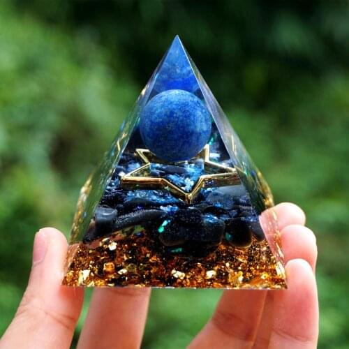 Handmade Orgonite Pyramid 60mm Lapis Lazuli Crystal Shpere Obsidian Star HEALING Cristal Reiki Orgone Chakra EMF Protection