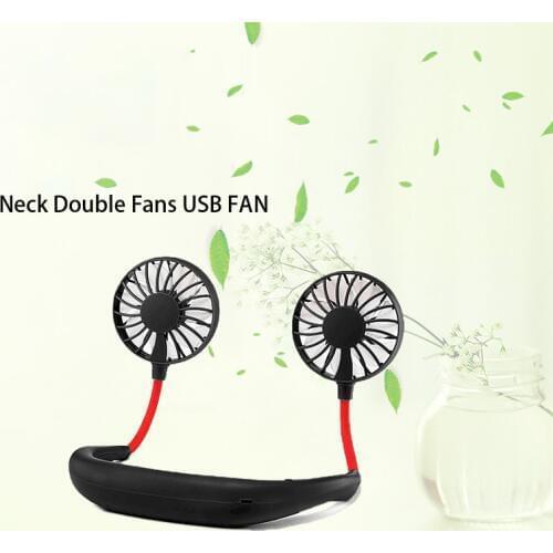 Mini Neck Double Fans USB Rechargeable Wearable Portable Neckband Fan 3 Speed Adjustable for Home Office