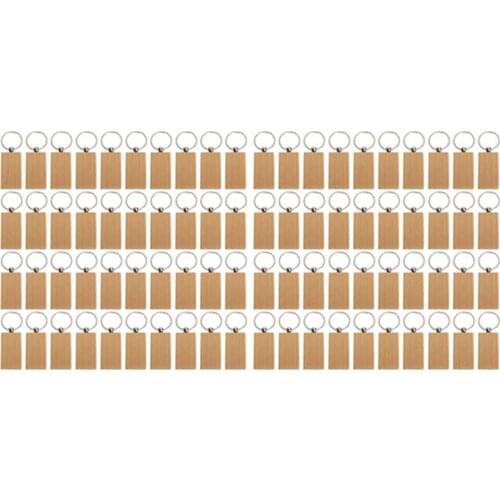 80Pcs Blank Rectangle Wooden Key Chain Diy Wood Keychains Key Tags Can Engrave Diy Gifts