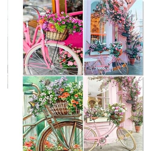 Gatyztory Bicycle Flower Frame Diy Painting By Numbers Canvas Drawing Handpainted Gift Wall Decor 60×75cm Kits