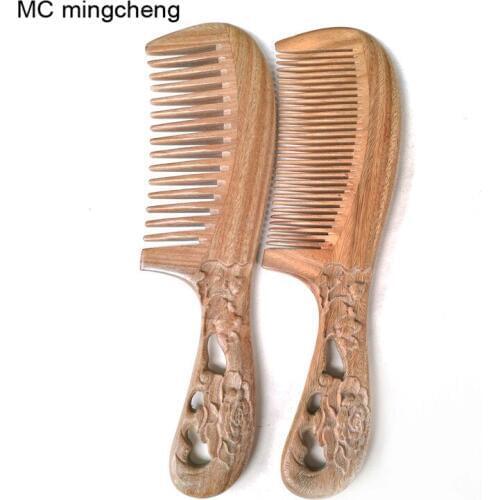 MC Brand Handmade Comb Flower Carved Green Sandalwood Hair Combs Chinese Style Fashion Handle Nature Wooden Comb Brush Hair