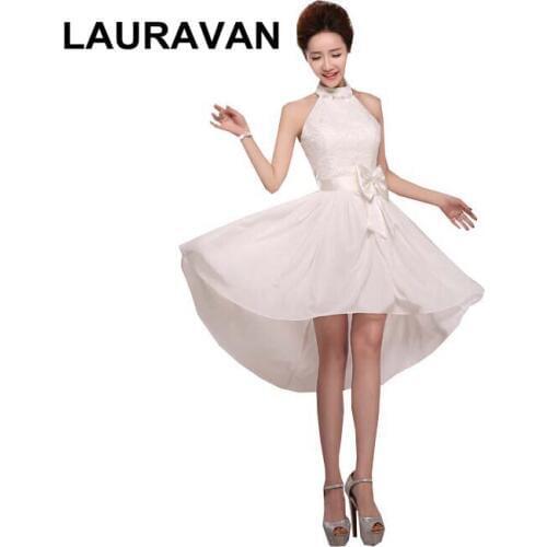Robe soiree short front long back high low ivory sexy formal chiffon halter dress bridesmaid girl dresses for weddings 2020
