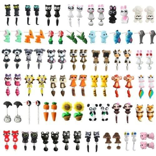 1 pairs Handcraft Polymer Clay Earrings Dinosaur/Piranha/Fox/Cat Chomper 3D Cute Animal Statement Dangle Earrings CLAY-HDJ38