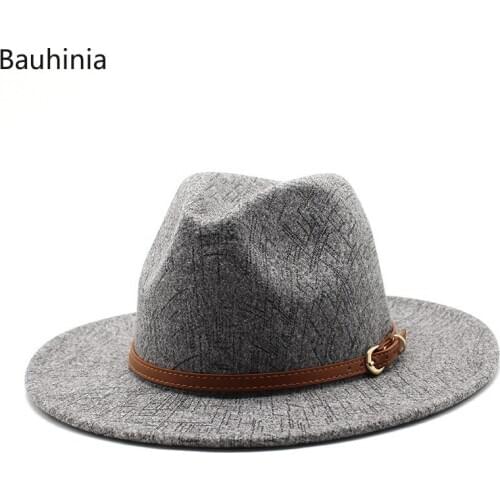 Bauhinia Fashion Wide Brim Panama Top Jazz Cap Simple Casual Winter Wool Fedora Hat With Belt Women Men British Style Hats