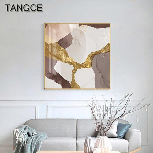Modern Gold Foil Canvas Painting Abstract Pink Color Poster and Print for Living Room Aisle Square Wall Art Picture Poster Decor