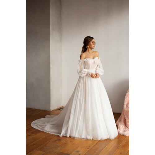 Boho Wedding Dress 2021 Puff Sleeves Bridal Gowns Backless Off The Shoulder Vestido De Noiva Lorie Wedding Gowns