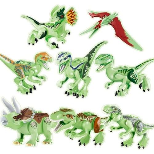 Luminous Dinosaur Building Block Toys Jurassic World Park Dinosaur Animal Small Particle Brick Assembled Educational Toy Kids