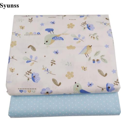 Syunss Blue Bird Floral Dot Printed Cotton Fabric DIY Tissue Patchwork Telas Sewing Baby Toy Bedding Quilting Tecido The Cloth