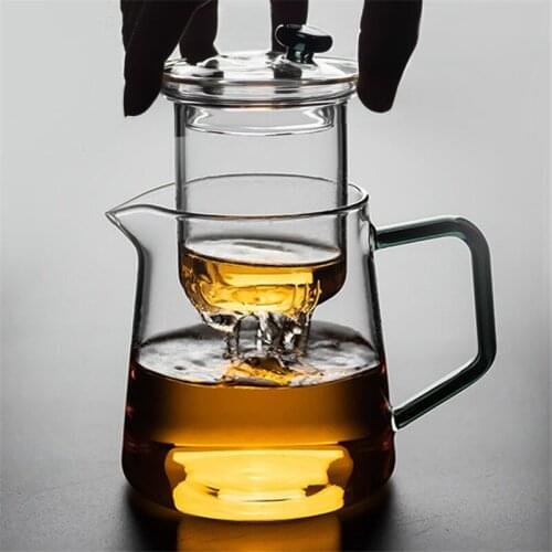 Heat Resistant Glass Teapot with Infuser Filter Black Tea Pot Transparent Coffee Pot High Quality Office Handle Kettle Drinkware