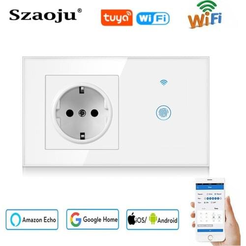 EU Standard Smart Light Switch Glass Panel Wall 1/2/3 Gang Wifi Touch Switch AC110V-250V EU Socket Work with Alexa Google Home