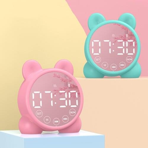 USB Wireless Bluetooth Alarm Clock Speaker LED Digital Cute Cat Ear Clock Speaker Night Light Suport TF Card FM For Kids Present