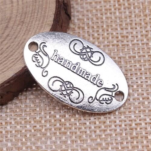 WYSIWYG 10pcs 32mm Vintage Oval Handmade Pendant Antique Bronze Color Handmade Tag Connector Pendants Charm Handmade Connector