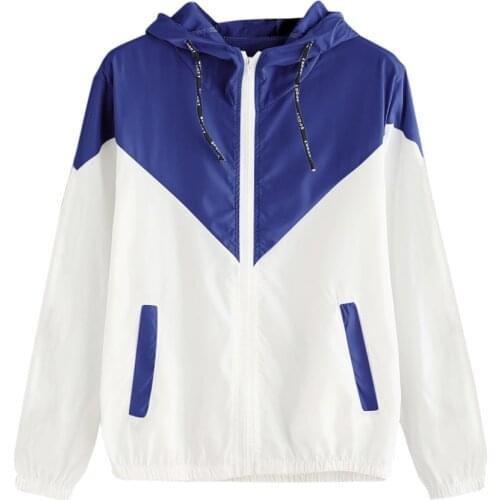 Women Windbreaker Jacket Students Zipper Pockets Multicolor Long Sleeve Patchwork Thin Skinsuits Hooded Sport Coat