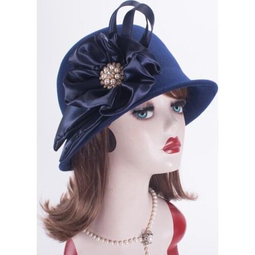 Womens Floral Vintage Style Asymmetrical Brim Blocked Untrimmed Cloche Wool Felt Hat T475