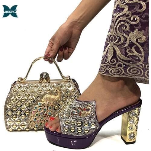 Italian design Woman Sandals Shoes With Purse Set African Mature High Heels Shoes And Bag Set Black Color High Quality For Party